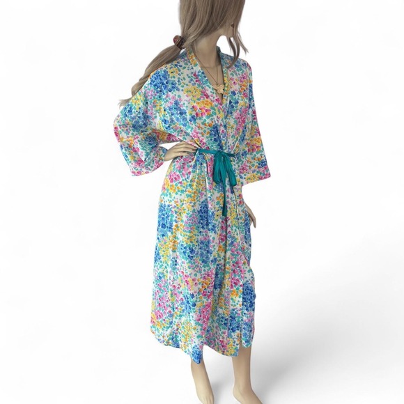 Vintage 80s Christian Dior Floral Belted Robe Cottagecore Coquettecore Aesthetic - Picture 4 of 8
